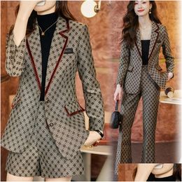 Women'S Suits & Blazers Womens Korean Autumn Formal Ladies Khaki Blazer Women Business With Sets Work Wear Office Uniform Winter Casu Dhfla