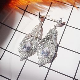 5.4cm long leaf dangle diamond earring designer for woman party wedding engagement 3A zirconia charm luxury earrings s925 sterling silver post Jewellery womens gift