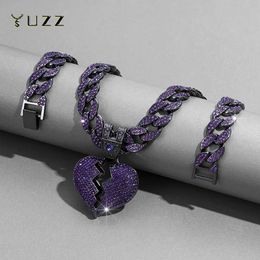 Strands 2023 Popular Mens Hip Hop Purple Love Pendant Necklace 16MM Cuban Chain Ice Sparkling Necklace Fashion Jewelry Gifts 240424