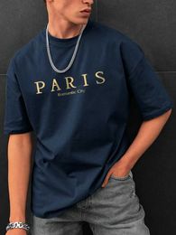 Men's T-Shirts Paris Romantic City Letter Printed T-shirt Mens Summer Loose Clothing Loose Cotton Extra Large T-shirt Street Soft Top J240426