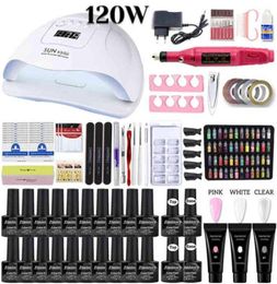 NXY Nails Manicure Set LED Dryer Electric Drill 20 10 Colours UV Gel with Building Polish Kit Art Tools270m6644581