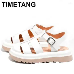 Casual Shoes Women's Sandals Leather Thick Soles 2024 Multifunctional Openwork Roman Toe Platform