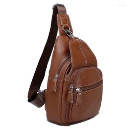 Waist Bags Men's Genuine Leather Retro Sling Chest Bag Belt Buckle Back Pack Cross Body Shoulder Messenger Unbalance Sports Pouch Travel
