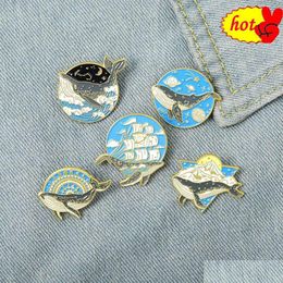 Pendants Recreational Whale Animal Series Ship Metal Design Badges Brooch Enamel Pins Label Bag Backpack Jewellery Gift Diy Accessorie Dhsen
