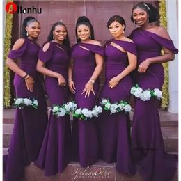 Nowe purpurowe satynowe sukienki druhny syrena Zastosowane pasy spaghetti Maid of Honor Dress Długość podłogi Plus Size Wedding Gowns 2024