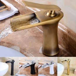 Bathroom Sink Faucets European-style All-copper Antique Basin Head Waterfall Single-hole Table Under The Retro And Cold Water Tap