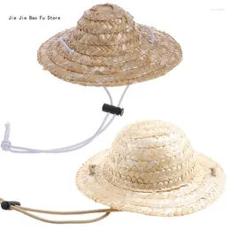 Dog Apparel E8BD Fashion Pet Hat For Cat Costume Accessories Sizes S/L Adjustable Straw Puppy