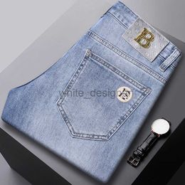 Designer Jeans for Mens Danba Baoshen European grade Blue Wash Water Quality Jeans for Men's Elastic Slim Fit Small Straight Feet Men's Pants