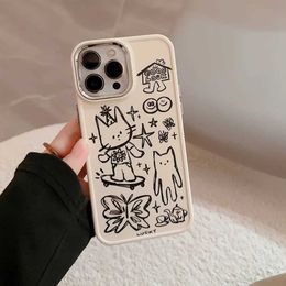 Cell Phone Cases Fun and Cute Cartoon Sketching Cat Soft Phone Case iPhone 15 14 13 11 Pro Max Plus X XS XR J240426