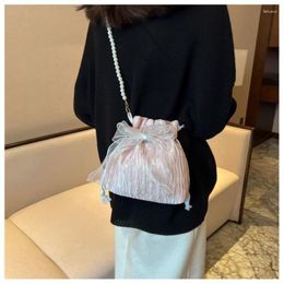 Totes Lace Bow Bucket Crossbody Bags For Women Fashion Sweet Pearl Beading Pouch Ins Ladies Shoulder Handbags All-match Fairy Simple