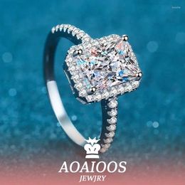 Cluster Rings AOAIOOS Certified 2/1CT Radiant Cut Moissanite Engagement Ring Colorless VVS Diamond Proposal Sterling Silver Weddig Band