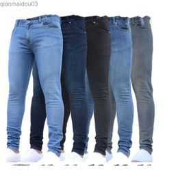 Mens Jeans Mens casual pants mens casual pants elastic jeans tight fitting work clothes mens retro washing oversized jeans ultrathin suitable for mens clothingL24
