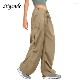 Women's Pants Stigende Drawstring Pocket Baggy Parachute Trousers Women Adjustable Waist Straight Wide Leg Loose Hip Hop Cargo