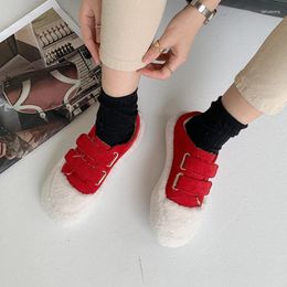 Casual Shoes Hook & Loop Curly Wool Fur Loafers Woman Fleeces Flats Warm Plush Winter Cotton Women Patchwork Shearling Moccasins 2024