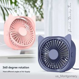 Electric Fans Cat Ear Cute Pet Desktop Small Fan Silent Brushless Turbo Mini Electric Fan USB Portable Charging Fan Student Dormitory Girl Pra