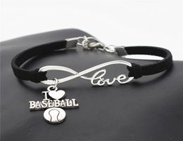 Whole New Sport Punk Antique Silver I Love Baseball Soccer Basketball Volleyball Football Charm Pendant Infinity Love Leather7768522