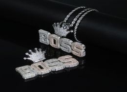 Iced out letter boss pendant with full cz paved two tone plated necklace for women men hip hop punk styles jewelry drop ship4990184