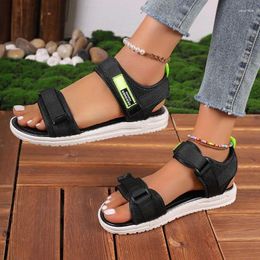 Casual Shoes Women's Sandals 2024 Summer Hook & Loop Open Toe Beach Pump Fashion Round Flat Non-Slip Large Size