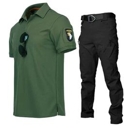 Tactical T-shirts Mens set tactical camouflage multi cam T-shirt quick drying military combat camouflage short sleeved T-shirt hiking suit 240426