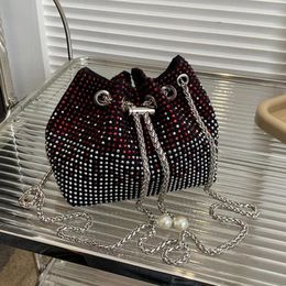 Evening Bags Fashion Rhinestone Shoulder For Women Bucket Shaped Handbag PU Leather Totes Purse