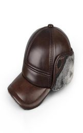 High Quality Genuine Leather Hats Winter First Layer Cowhide Warm Earmuffs Bomber Caps Plus Velvet Thicken Man Bone Caps Dad Hat7377119