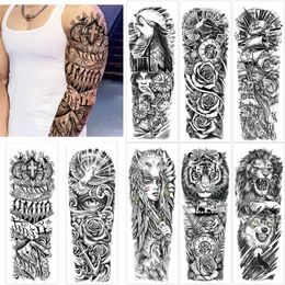 Tattoo Transfer Big Size Mens Temporary Tattoos Large Arm Sleeve Tattoo Sticker Body Art Lion Fake Tattoo for Women Tatoo Waterproof 240426
