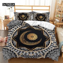 sets Moon And Mandala Duvet Cover Nebula Astrology Bedding Set Microfiber Exotic Floral Quilt Cover Queen For Kids Teen Ramadan Decor