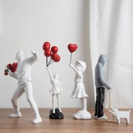 NORTHEUINS Resin Banksy Figurines for Interior Flower Thrower Statue Bomber Sculpture Home Desktop Decor Art Collection Objects 240416