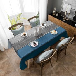 Table Cloth Vintage farm barn wood grain blue gray gradient rectangular tablecloth table decoration waterproof circular tablecloth kitchen decoration 240426