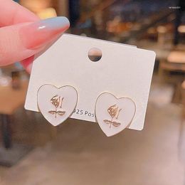 Stud Earrings White Heart Shape Rose Cute Korean Fashion Trend Love Dangle Romantic Simple Earring Women Jewelry Piercing