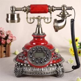 Accessories Antique Corded Telephone Fixed Digital Retro Phone Button Dial Vintage Decorative Solid Wood Telephones Landline Home Office