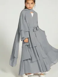 Ethnic Clothing Muslim Kids Girls Ramadan Kimono Chiffon Abaya Set Dubai Islam Hijab Dress Khimar Prayer Clothes For Women Kebaya Robe