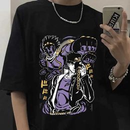 Men's T-Shirts Anime Jojo Bizarre Adventure Tshirt Men Jotaro Star Platinum Manga Graphic T-shirts Men Women Fashion Short Slve Casual Tops T240425