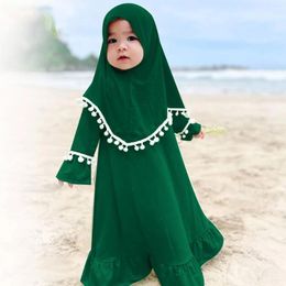 Clothing Sets Girl Muslim Dress With Hijab For Born Infant Girls 0-5 Years Prayer Clothes Long Sleeve Robe Headscarf