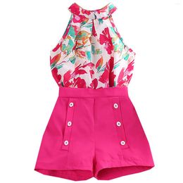 Clothing Sets Girls Summer Two Piece Outfit Multi Colour Flower Printed Tops And Shorts Suitable For Friends Gathering Wear