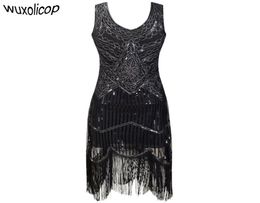 Women Party Dress Robe Femme 1920s Great Gatsby Flapper Sequin Fringe Midi Dress Vestido Summer Art Deco Retro Black Dress Y1901177101382