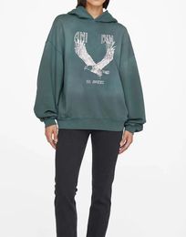 Women's Hoodies Vintage Washed Green Eagle Print Sweatshirts Women Autumn Cotton Warm Casual Loose Pullover Tops Streetwear Chic Hoodies Female