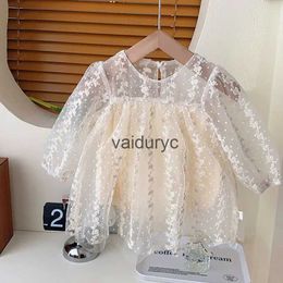 Flickans klänningar babykläder broderi bodysuit klänning för flickor spädbarn flickor mesh klänning h240426