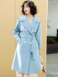 Women's Trench Coats Streetwear Loose Coat Midi Length Fashion Korean Elegant Blue Yellow Windbreaker Casual Double Breasted Tops