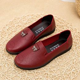 Casual Shoes Women's Flat Leather Loafers Women Moccasins Bowtie Flats Slip On Comfortable Mom Footwear