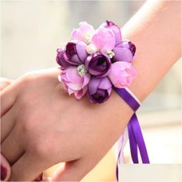 Decorative Flowers Wreaths Wrist Cor Bridesmaid Sisters Hand Flore Artificial Silk Lace Bride Flower For Wedding Decorati Homefavor Dhfde