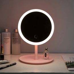 Led Light Makeup Mirror Storage LED Face Mirror Adjustable Touch Dimmer USB Led Vanity Mirror Table Desk Cosmetic Mirror 240416