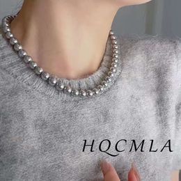 Collane di perle a sospensione swarovski collana di perle rotonde con grigio forte forte per il temperamento della moda di minoranza femminile semplice ed elegante catena