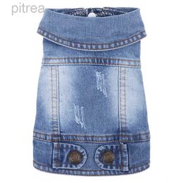 Dog Apparel Pet Dog Denim Jacket Spring Dog Clothes for Small Medium Breeds Dogs Design Puppy Vintage Washed Jeans Vest Coat dog Terrier d240426