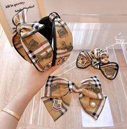 Korean Ornament Dongdaemun Graceful Online Influencer Classic B Plaid Bow Headband Set Clip Hair Ring4867421