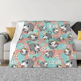 sets Opossum Cartoon Plaid Blankets Sofa Cover Flannel Textile Decor Animal Collage Gifts Throw Blanket for Bed Couch Bedding Throws