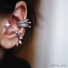 Charm 1PC Punk Rock Zircon Rivet Clip on Earrings For Women Girl Stackable Cartilage Ear Clips Fake Piercing Ear Cuff Popular Jewellery