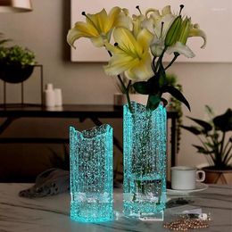 Vases Luminous Glass Vase Creative Large Transparent Flower Wave Mouth Arrangement Living Room Home Decoration