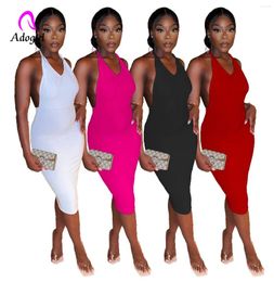 Casual Dresses Fitness Women Midi Dress Solid Sleeveless Halter Skinny Stacked 2024 Summer Sexy Backless Night Club Party Vestidos