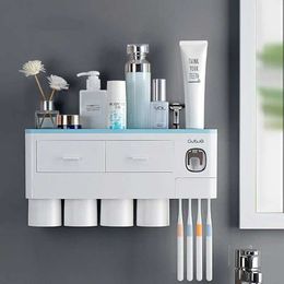Toothbrush Holders New toothbrush holder automatic dental pad dispenser with cup wall mounted toilet storage rack bathroom accessory set 240426